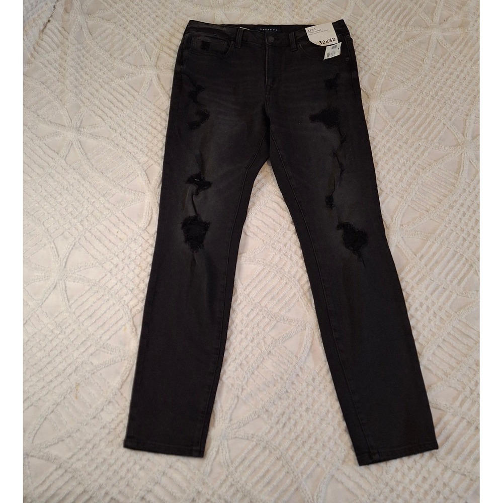 Aeropostale Mens 32x32 Super Skinny Jeans Black Distressed Denim NWT
